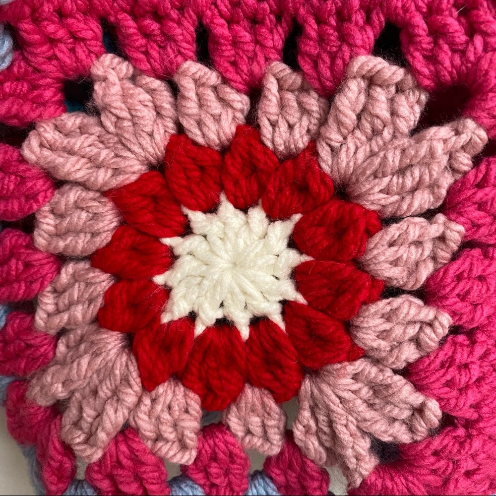 Handmade Crochet Granny Square Chunky Reversible Sweater with Floral Patchwork - Picture 7 of 8